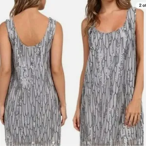 BB Dakota Sequin Shiny Silver Holiday Party Mini Dress Size S thumbnail 2