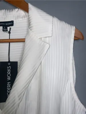 Modern Works Ivory Sleeveless Draped Surplice Blouse Large- NWT thumbnail 3