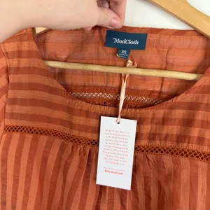 NWT ModCloth Striped Linen Blend Top Size XS Rust Orange Sheer Lightweight Boho‎ thumbnail 6
