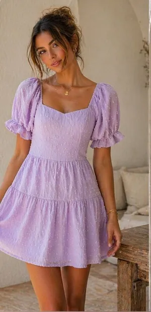Boutique Lavender Puff Sleeve Open Back Mini Dress Size Small thumbnail 1