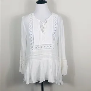 Endless Rose Crochet Tie Neck Blouse White Bell Sleeve Boho Top Size S NWT thumbnail 2