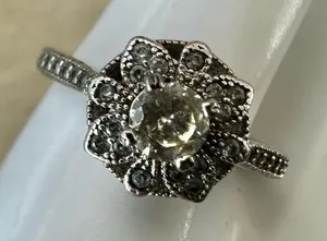 Vintage-Style Filigree Halo Ring with Pale Yellow Center Stone thumbnail 1