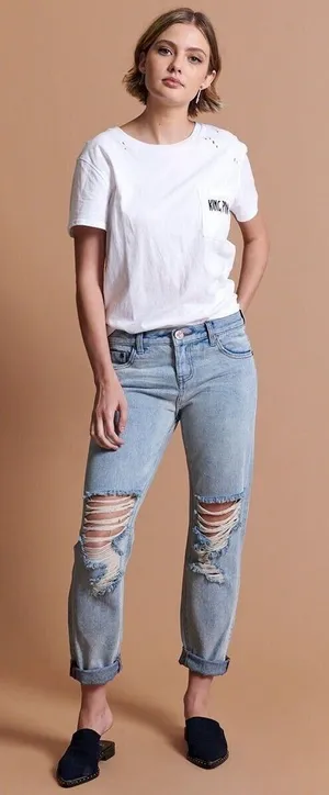 One Teaspoon Awesome Baggies Women 26 Light Wash Distressed Relaxed Jeans thumbnail 1