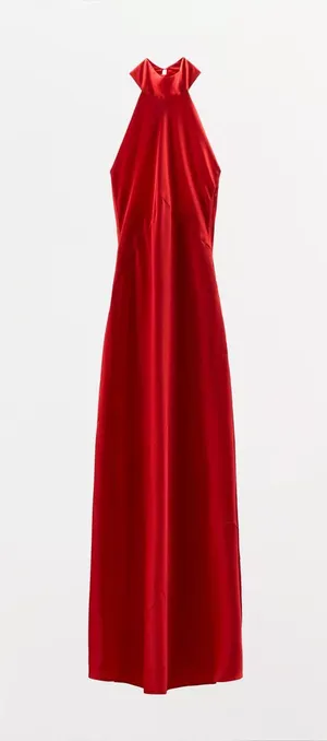 Zara Elegant Red Halter Neck Dress gown satin scarf shawl evening cocktail wedding thumbnail 6