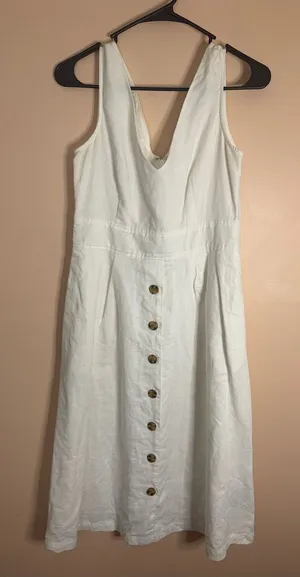 GAP White Sleeveless V-Neck Midi Dress with Front Button Placket thumbnail 1