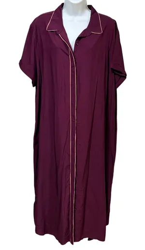 Wildfang‎ Empower Piped Short Sleeve Dress Plum Burgundy Button Front XL WD8210 thumbnail 1