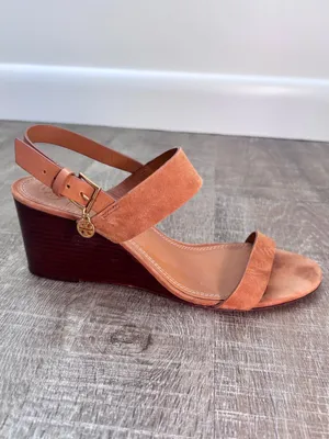 Tory Burch Mini Benton Wedged Sandal Ambra Tan Suede Leather Women’s Size 9 thumbnail 2
