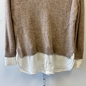 Magaschoni 100% Cashmere Layered Look‎ V-Neck Sweater Taupe White Trim Large thumbnail 5