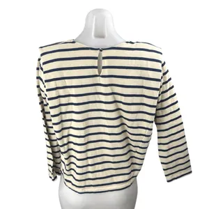 Sézane Women's Cream Navy Blue Striped Knit Long Sleeve T Shirt Tee Top Size XS thumbnail 3