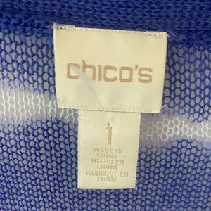 Chico’s Farida Tie Dye Linen Open Mesh Knit Cardigan Womens M Blue Coastal Boho thumbnail 8
