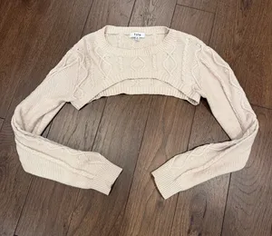Fate Cropped Cable Knit Sweater & Tank Set in Beige Size Small - C27-183 thumbnail 1