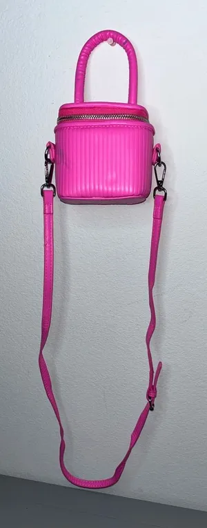 Miniature Micro Neon HotPink Adjustable Crossbody Zipper Whimsy Rave Vinyl Retro thumbnail 1