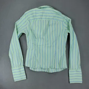 Abercrombie & Fitch Button Down Shirt Womens M Green Striped Stretch Poplin‎ Top thumbnail 4