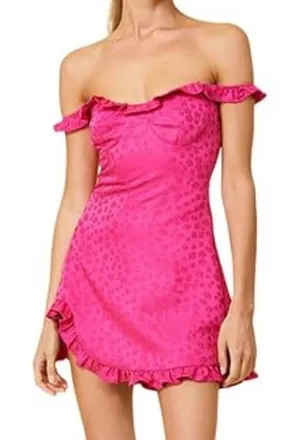 Line & Dot Hot Pink Penelope Mini Dress Ruffle Sleeve Off Shoulder Floral thumbnail 1