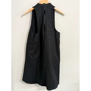 Olivaceous Mini Dress Womens Large Black Damask Jacquard Mock Neck Cutout A-Line thumbnail 4