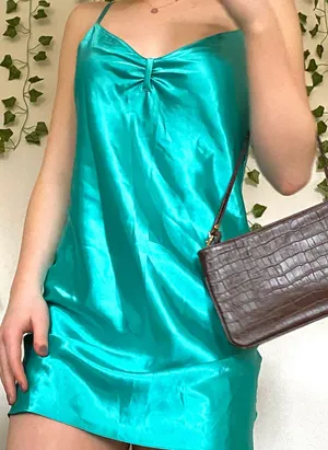 Thalia Sodi Vintage Y2K 90’s Silk Blue Green Lace Panel Slip Nightgown Dress thumbnail 3