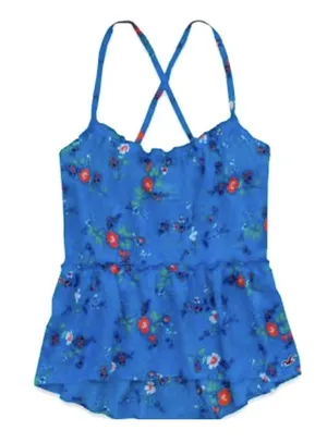 Hollister Y2K Blue Boho Floral Ruffle Cami Babydoll Tank Top thumbnail 1