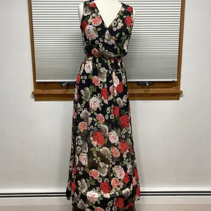 Disney Beauty And The Beast Black Red Rose Floral Sleeveless Maxi Dress Size S thumbnail 2