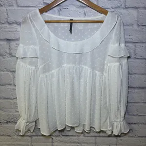 Anthropologie Ruffle Mesh Women’s Long Sleeve Blouse Swiss Dot Sheer Size Small thumbnail 1