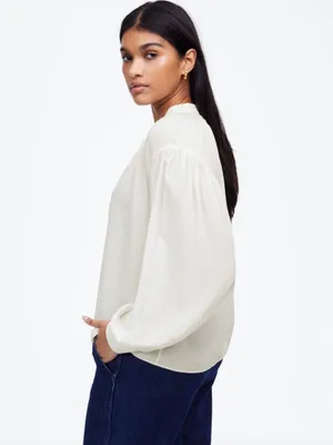 NWT Madewell NT652 Shirred Long-Sleeve Top in Silk Ivory white Sz M thumbnail 3