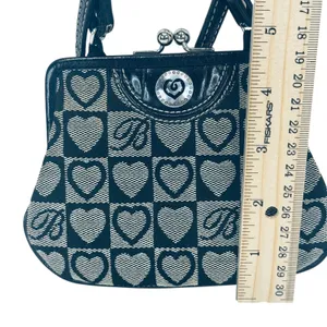 Brighton Kisslock Heart Purse‎ Mini Shoulder Bag Black Silver Checkered Y2K thumbnail 4