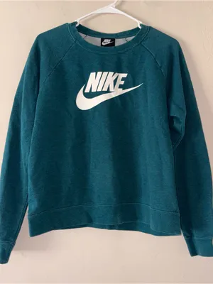 Nike Sportswear Essential Fleece Crewneck Teal Blue Graphic Sweatshirt Size M thumbnail 1