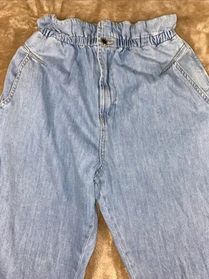 Zara Light Blue Paperbag Baggy Denim Jeans with Elastic Waist thumbnail 4