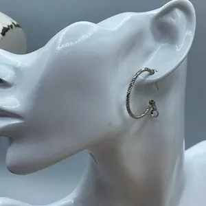 NWT Precious 14K white dipped gold textured hoops. Omega clasp. thumbnail 3
