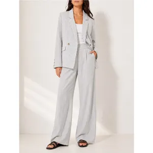 NWT Old Navy Linen Wide Leg Trouser Pants Gray Ivory Stripe High Rise Size Large thumbnail 4