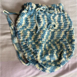 Handmade‎ Crochet Boho Bag Strap Tie Close Lined Gathered Knit NWOT Large thumbnail 1