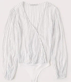 Abercrombie White and Black Striped Wrap Front Bodysuit thumbnail 1