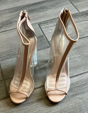 Cream Stiletto Heels with Transparent Panels thumbnail 1
