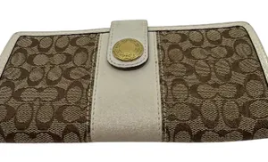 Coach Continental Brown Signature C Canvas Leather Wallet thumbnail 1