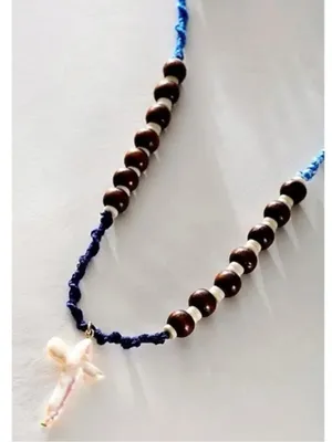 Free People Ariana Ost Easy Does It Pearl Cross Strand Necklace Bohemian Beach thumbnail 1