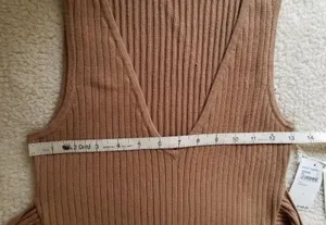 GOOD AMERICAN Sleeveless Rib Knit Tie Waist Midi Dress Taupe Tan Size 2 M thumbnail 11
