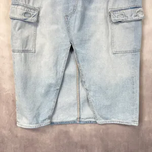 American Eagle Cargo Denim Skirt‎ Womens 16 Light Wash Stretch Front Slit Y2K thumbnail 4