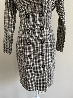 Mystic Black & White Plaid Double-Breasted Mini Dress thumbnail 3