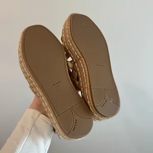 Prada Strappy Gold Leather Platform Espadrilles‎ Size 37.5 thumbnail 5