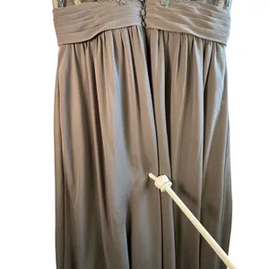 Azazie Bridesmaid Dress Steel Grey Chiffon Lace Maxi Gown Formal Sz A14 Wedding‎ thumbnail 7