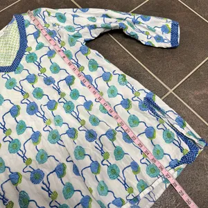 Gretchen Scott Long Sleeve Tunic Top Blouse Floral Blue Green Cotton Medium thumbnail 9