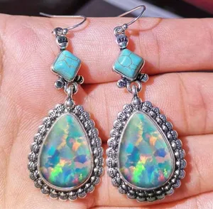 Vintage Iridescent and Turquoise Bohemian Style Dangle Earrings thumbnail 2