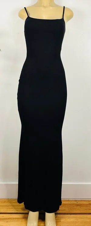 New Skims Soft Lounge Long Slip Dress Sz L Onyx Ribbed Maxi Bodycon thumbnail 1