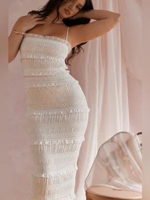 House of CB Solana Ivory Sequin Pleat Maxi Dress S thumbnail 9