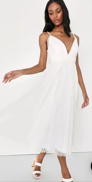 New Lulus Medium Sweet Greek Goddess‎ White Mesh Dress Romantic Cottagecore thumbnail 1