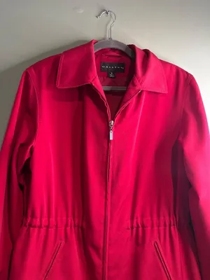 Gallery Red Zip Front Jacket Women's Small Drawstring Waist Lightweight Coat thumbnail 2