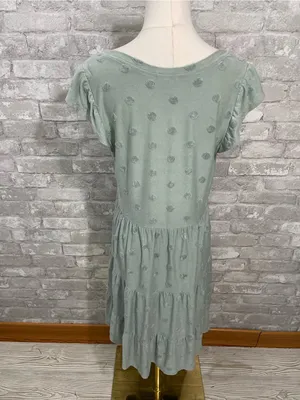 MINE Sage Green V-Neck Tiered Clip Dot Mini Dress thumbnail 3