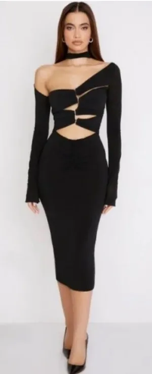 House Of CB Aline Black Jersey Cut Out Midi Dress XS thumbnail 1