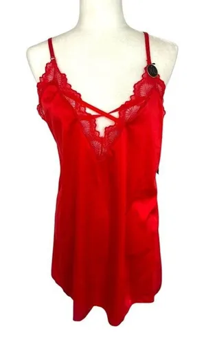 Rachel Rachel Roy Red Chemise Slip Gown Lingerie Valentines Sexy Satin Lace XL‎ thumbnail 1