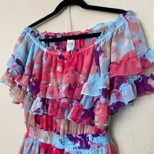 MISA Los Angeles Isella‎ Ruffled Floral Mini Dress pink blue size M thumbnail 5