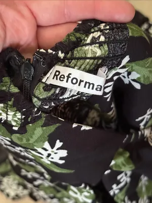 NWOT Reformation Baxley Black and Green Floral Print Midi Dress thumbnail 4